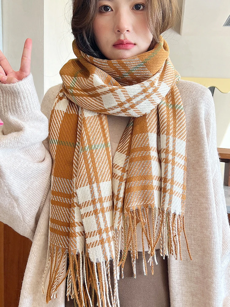 Imitation Cashmere Women Scarf Winter Ladies Preppy Style Vintage Plaid  Scarve Pashmina Tassel Mujer Foulard Bufanda Wrap Shawl