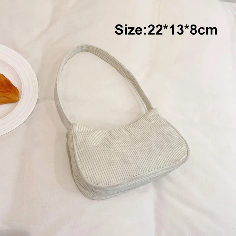 Fashionable Retro Half Moon Corduroy Underarm Bag - Women's Solid Color Shoulder Clutch