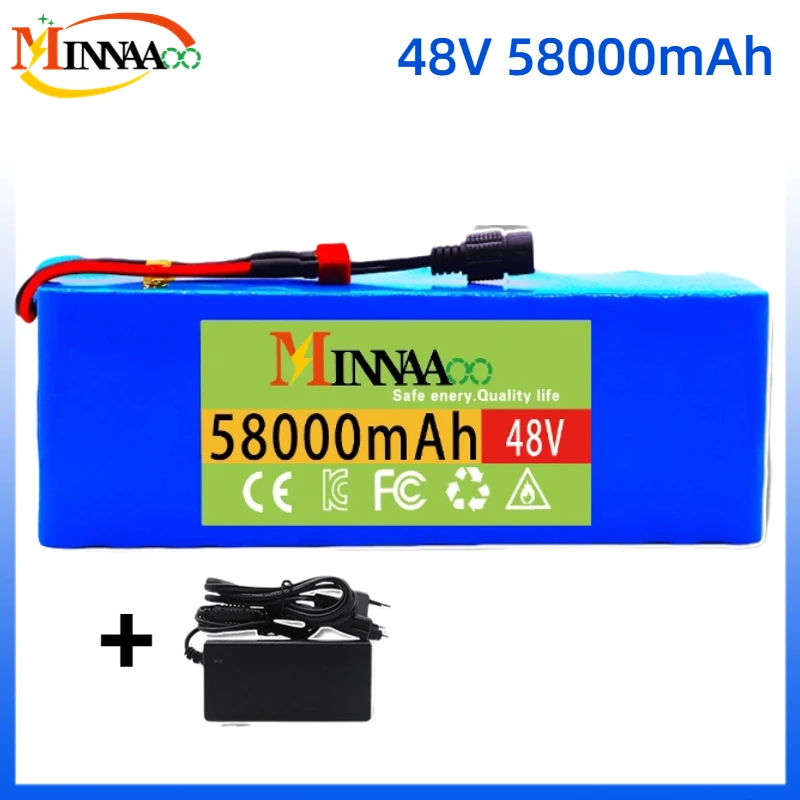 

New 48V 100000mAh 1000w 13S3P XT60 48V Lithium ion Battery Pack 100Ah For 54.6v E-bike Electric bicycle Scooter with BMS+charger