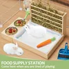 4 in 1 Rabbit Hay Feeder with Litter Box Small Animals Hay Rack with Water Bottle and 2 Bowls Wooden Bunny Hay Holder Feeder To