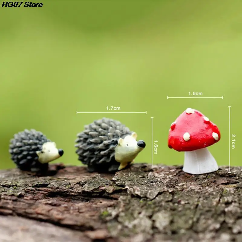 3Pc/Set Garden Moss Resin Crafts Artificial Mini Hedgehog Red Dot Mushroom Miniature Ornament Hedgehog Fairy Garden Home Decor resin ornaments garden decoration resin handicraft ornaments resin ornament animal ornaments