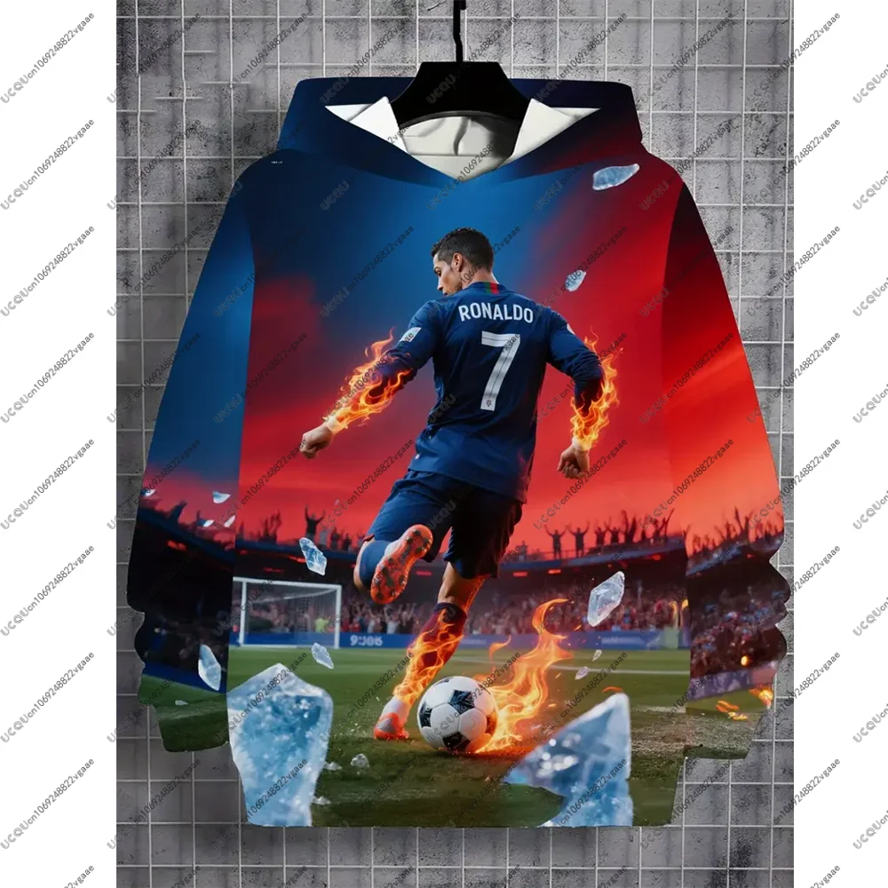 스포츠 축구 티셔츠 남성 아동 선물용 상의 축구 R-호날두 캐주얼 남자아이 CR7 티셔츠 가을 겨울 스웨트셔츠 풀오버 후드티