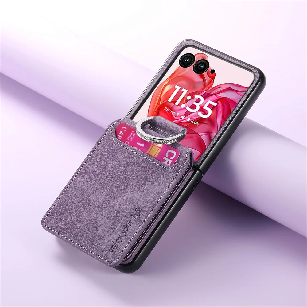 Retro Leather Wallet Phone Case with Card Holder and Ring Bracket