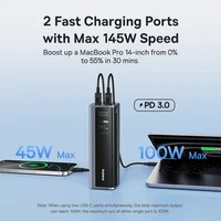 Baseus 145W Power Bank 20800mAh Dual USB A USB C PD 100W Fast Charging Digital Display Portable PowerBank for Laptop Phone Steam - Image 3