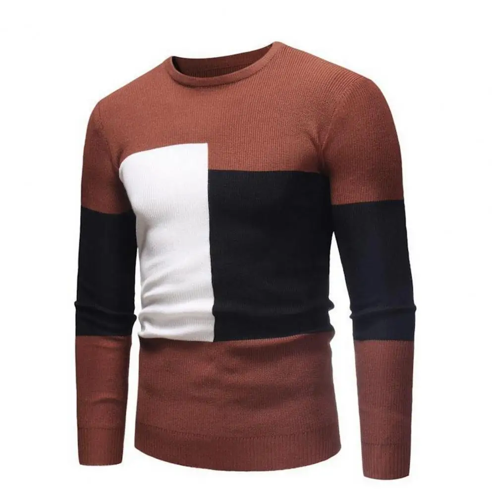 

Spring Autumn Sweater Stylish Colorblock Men's Sweater Knitted Slim Fit Soft Warm Pullover for Fall/winter Men Slim Fit Sweater