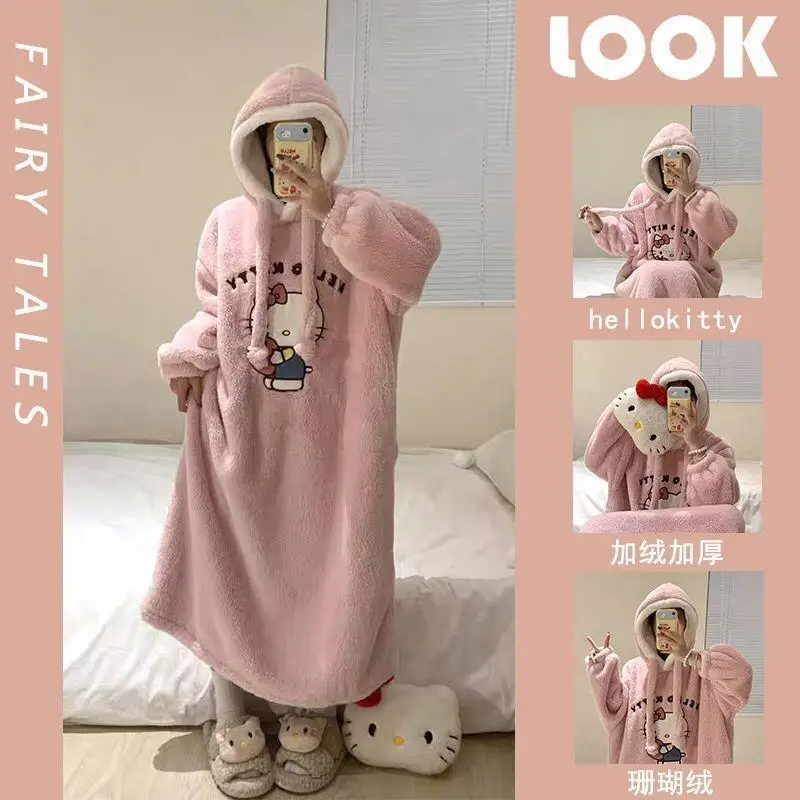 Sanrio Hello Kitty Sleepwear Robe Coral Fleece Women Home Loungewear ...
