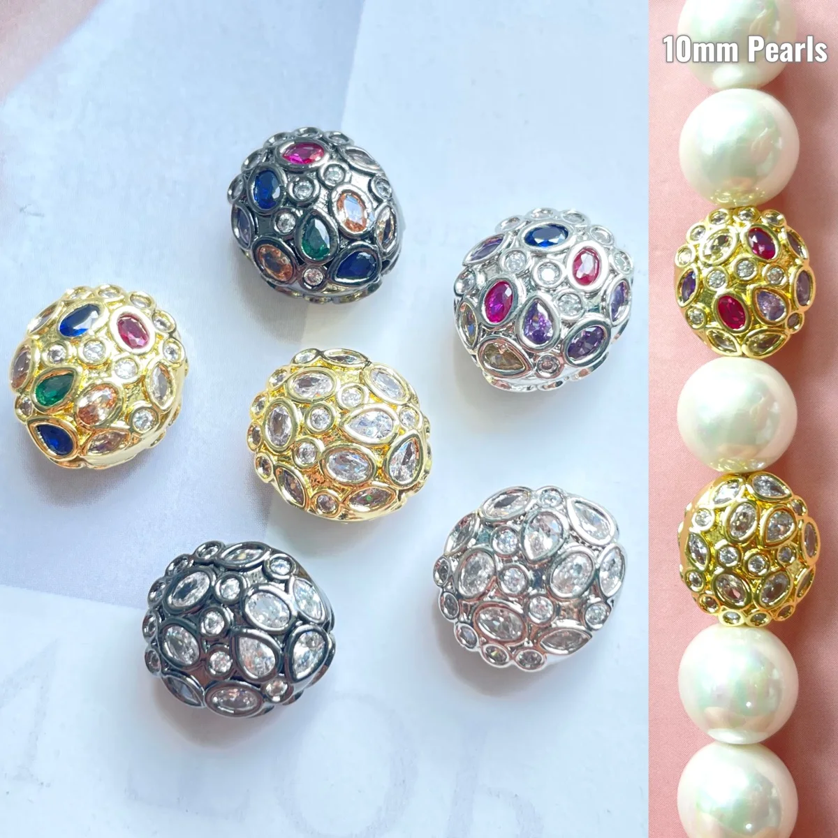 6PCS Bunte Klare Zirkonia Pflastern Oval Ei Spacer Bling Lose Perlen für Frauen Armbänder Ohrring Halskette Kreation Zubehör