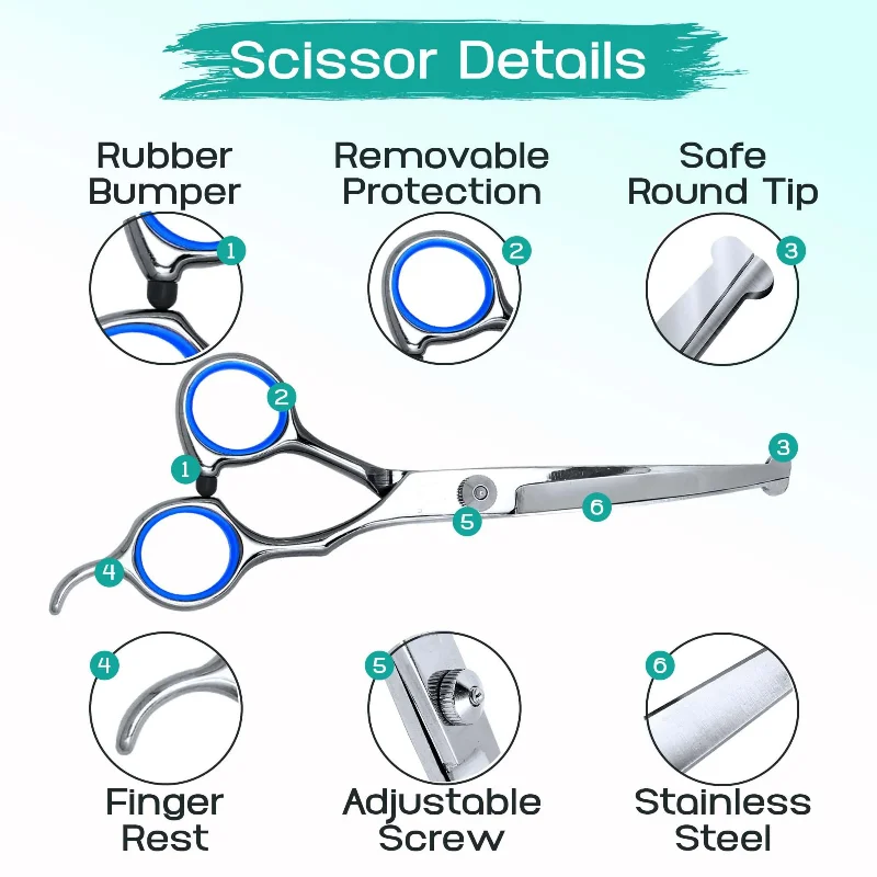 Dog Grooming Scissors Kit Professional Dogs Grooming Scissors Set Stainless Steel Dog and Cat Hair Thinning Shears With Safety Round Tip For Pet