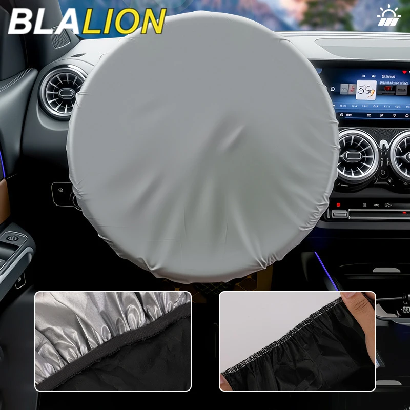 BLALION Universal Car Steering Wheel Sun Shade Cover Silver Coated Cloth Sunscreen Heat Protection Auto Interior Accessories