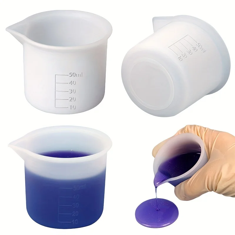 5Pcs Set 50ml Silicone Measuring Cup Tools Round Silicone Mold Clear Graduated Epoxy Split Cup DIY For Casting Resin Mold Art Ki 2