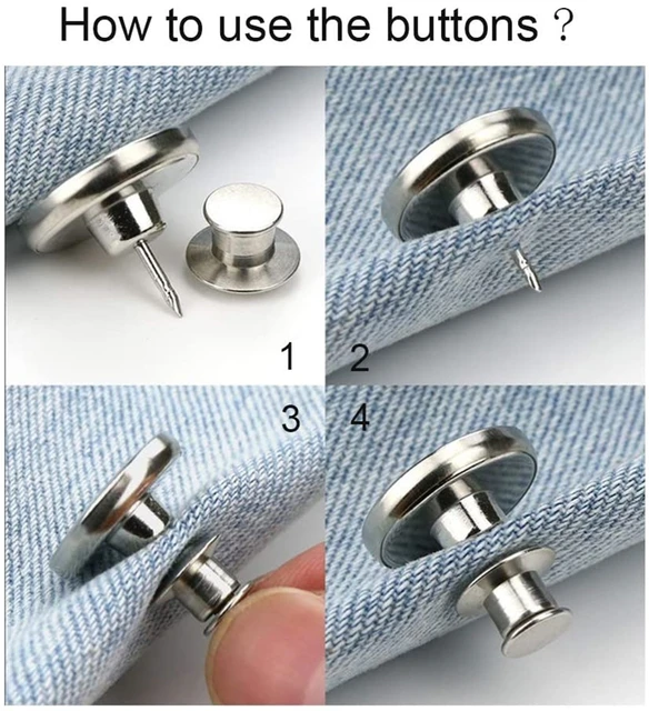 Button pins for Jeans, No Sew and No Tools Instant Jean Button Pins for  Pants,3 Sets Replacement Buttons, Simple Installation - AliExpress