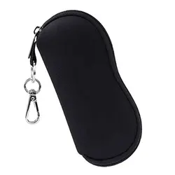 Portable Neoprene Zipper Eyeglass Case with Clip Attachment (Black)