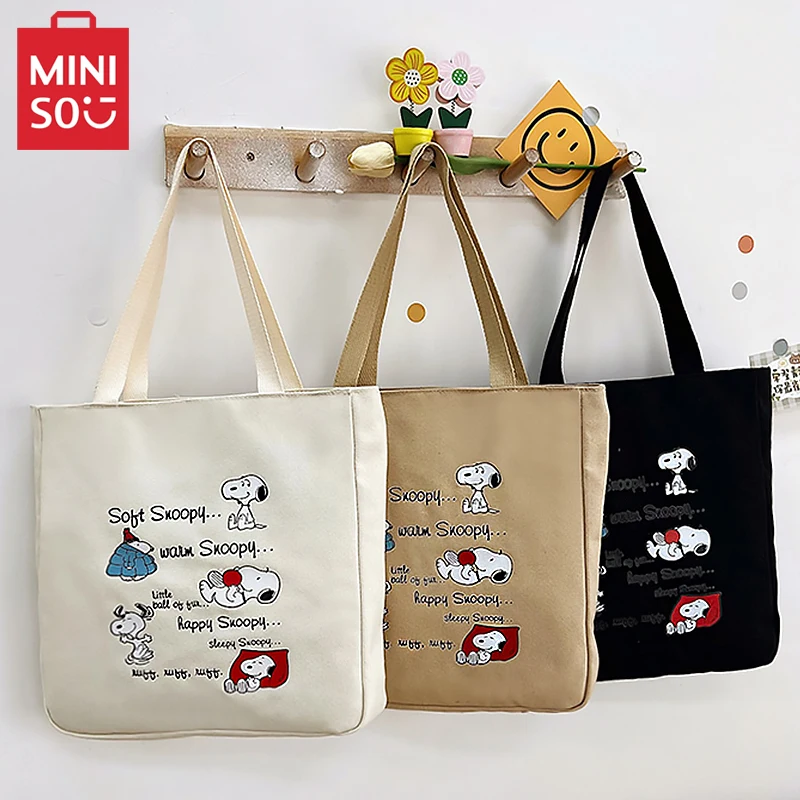 Miniso-Snoopy-Canvas-Bag-Solid-Color-Simple-Shoulder-Bag-Large-Capacit ...