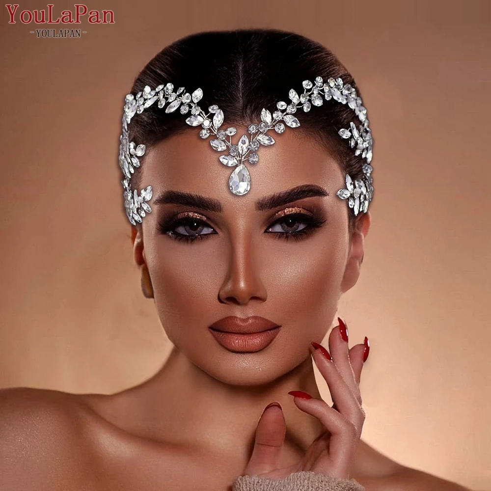 

TOPQUEEN Bridal Rhinestone Crystal Forehead Hair Chain Women Headpiece Water Drop Fashion Bride Dress Hair Accessories HP599