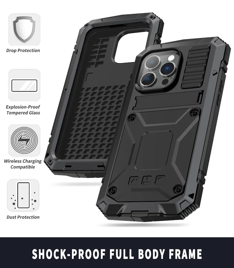 Luxury Rugged Armor 360 Full Phone Case For iPhone 15 14 Pro Max Plus 13 12 11 Metal Aluminum Shockproof Cover