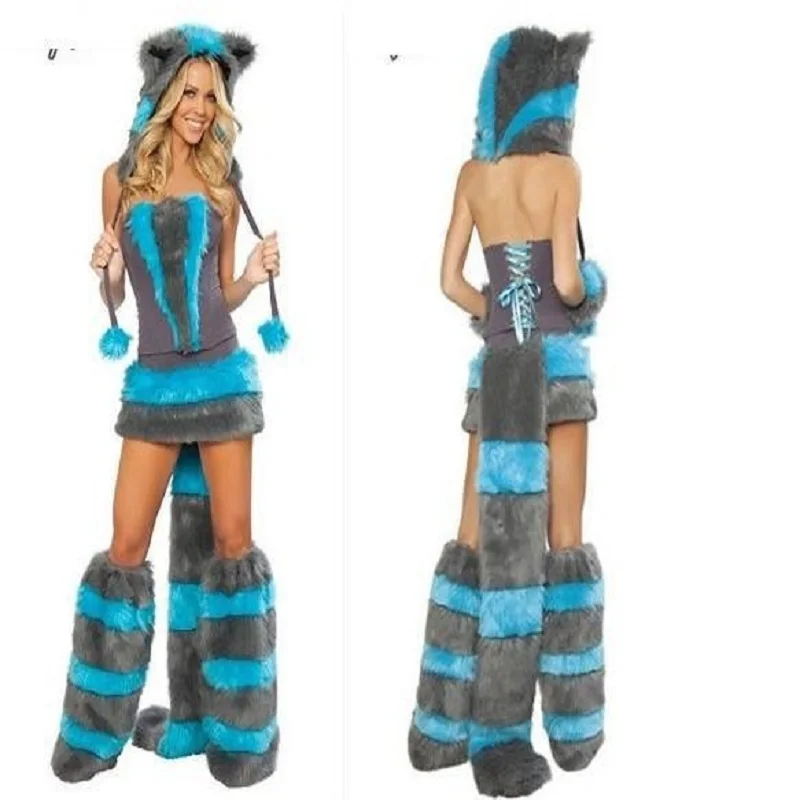

New Deluxe women Sexy Cosplay Costume Lady's Frisky Furry Animal Wolf Cat Costume Halloween Game Fancy Dress Hat Ears Tail Sets