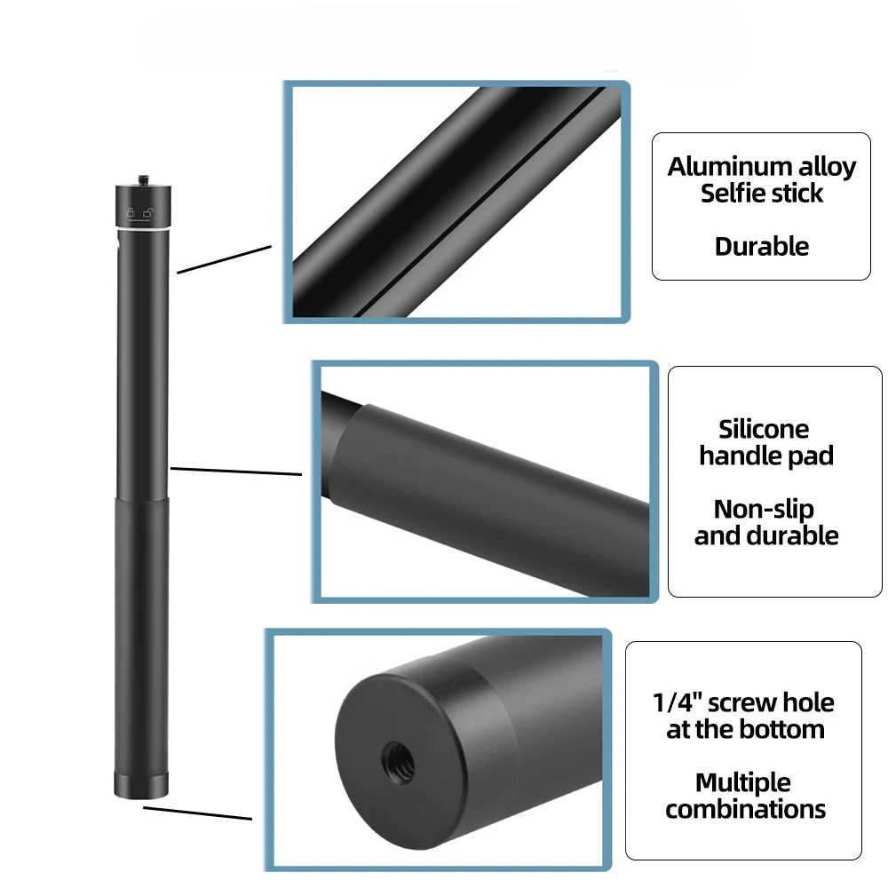 Aluminium Alloy Selfie Stick Pole Extension Monopod For GoPro Hero 13 12 11 10 9 8 7 Insta360 SJCAM AKASO DJI Osmo Action Camera