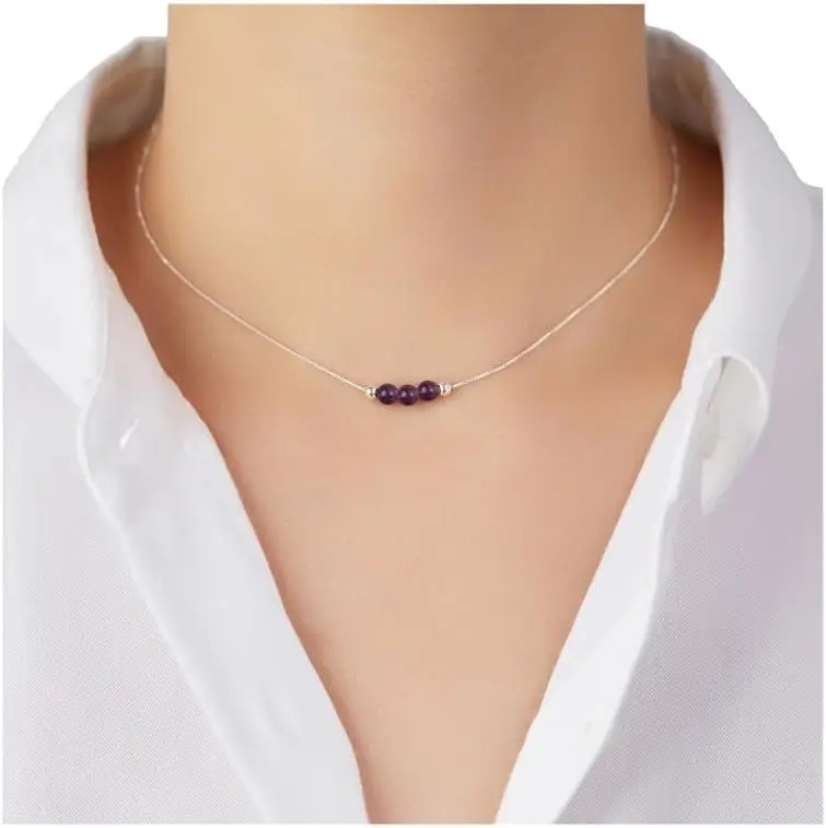 Dainty Real Turquoise Crystal 925 Sterling Silver Choker Collar Necklace and Women Spiritual Healing Crystal Stone December Birt
