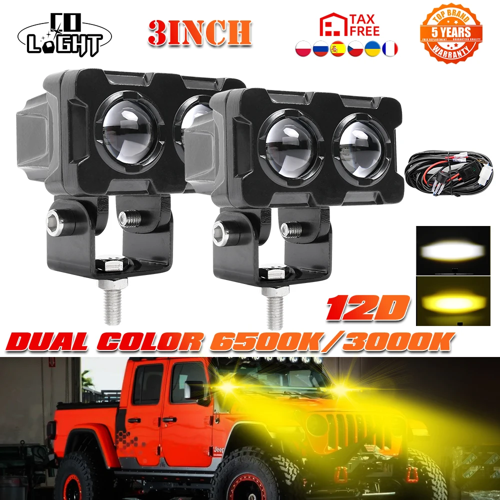 

CO LIGHT 3" LED Driving Fog Lights Hi/Lo Beam Spotlight 12V 24V LED Work Light Car Motorcycle Offroad Trucks ATV SUV 3500K 6000K