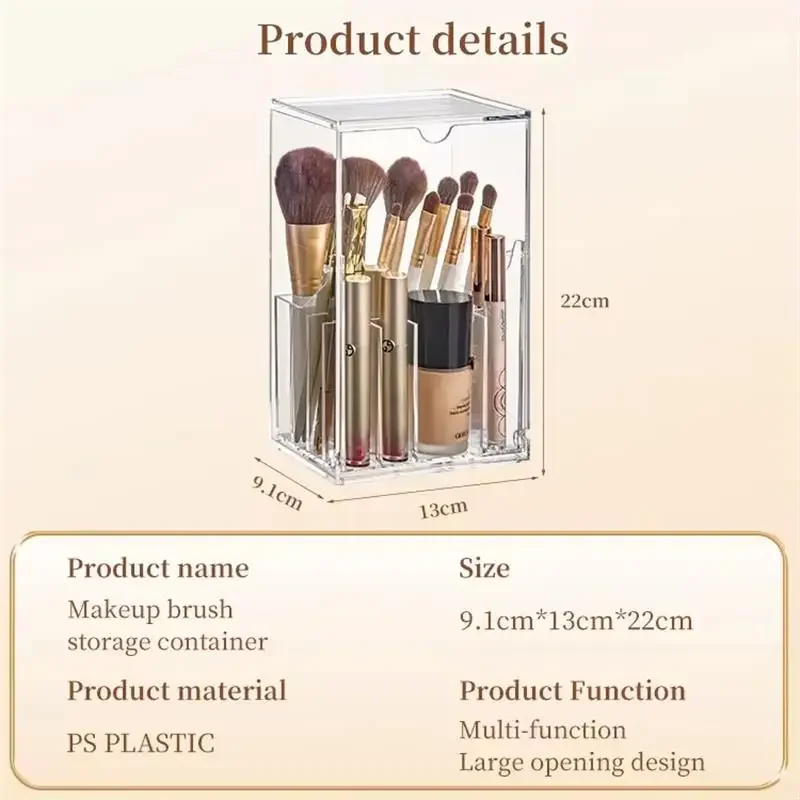 Clear Cosmetic Brush Storage Box, Makeup Brush Holder with Lid, Large-Capacity Design for Organize the Vanity Desk 6