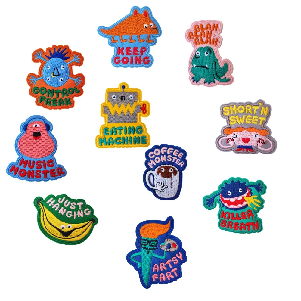 

10Pcs Cartoon Coffee Pen Banana animals Letter Iron on Embroidered Patches For on Hat Jeans Sticker DIY Child Clothes Applique