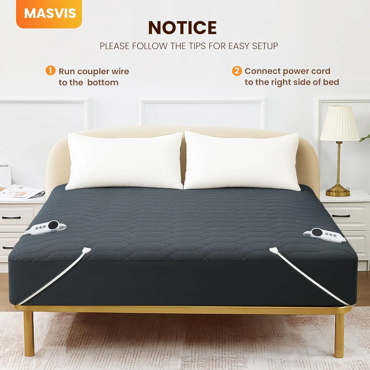 Heated Mattress Pad Queen Size - Dual Control, 6 Heat Settings & 10-Hour Auto Off, Quilted Electric Bed Cover, Bed Warmer