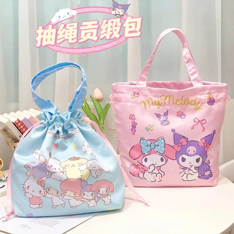 Kawaii Sanrio Hellokitty Kuromi Lunch Bag Cinnamoroll Melody Large Capacity Bag Portable Storage Drawstring Pocket Cosmetic Bag