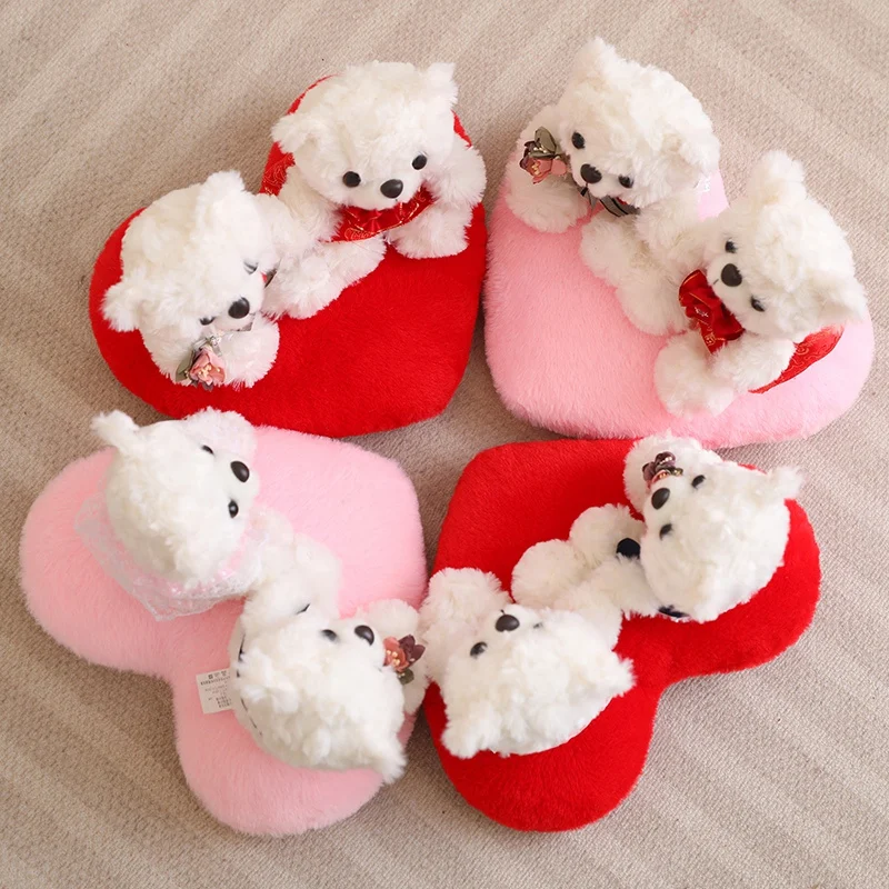 Kawaii Teddy Bear Plush Toy Stuffed Animal Valentines Day Bears Sitting On Love Heart Soft Pillow for Girlfriend Boyfriend Gifts