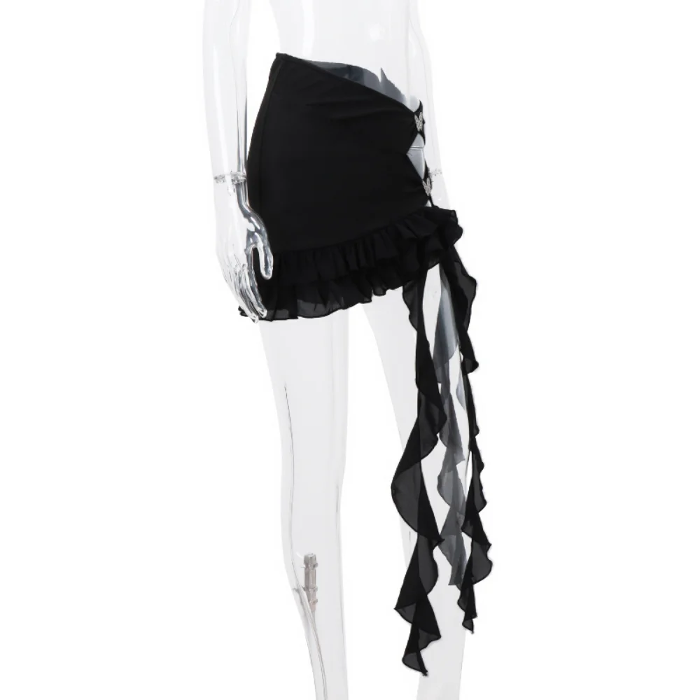 Side Hollow Out Skirt Suits Women Butterfly Mesh Mini Skirts And See Through Bodycon Bodysuit 2 Piece Sets For Ladies