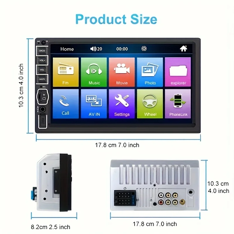 7인치 2 Din MP5 멀티미디어 플레이어, 미러링크 지원, 무선 터치스크린, FM/USB/AUX, SD 카드 기능 탑재