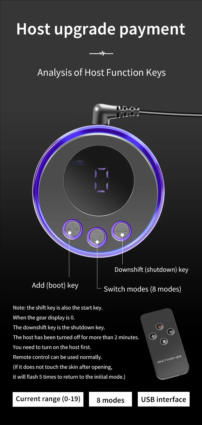 Wireless Remote Control Electric Stimulation Massage Power Therapy Box,USB Charging Electro Shock Host,Sex Medical Themed Toys