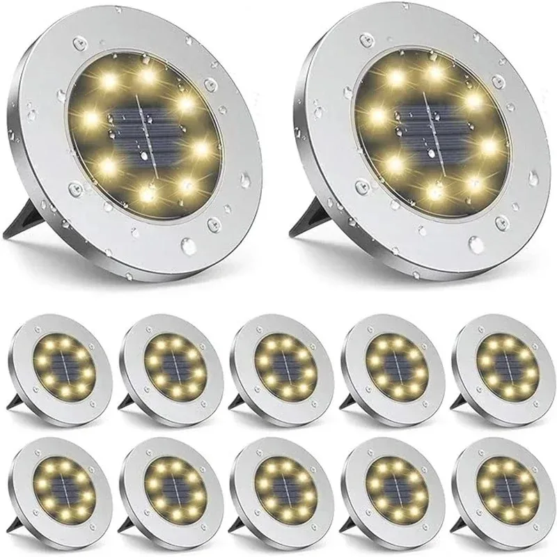 8LED Solar Power Disk Light Outdoor Garden Solar Underground Light Deck Light Spotlight Buried Solar Led Lamp Garden Decoration