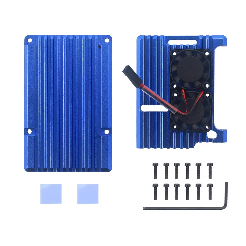 Raspberry pi Modelo b Case com Mini Ventiladores de Refrigeração Dupla Concha Protetora de Refrigeração Concha de Liga de Alumínio Capa para Rpi 4b - Imagem 3