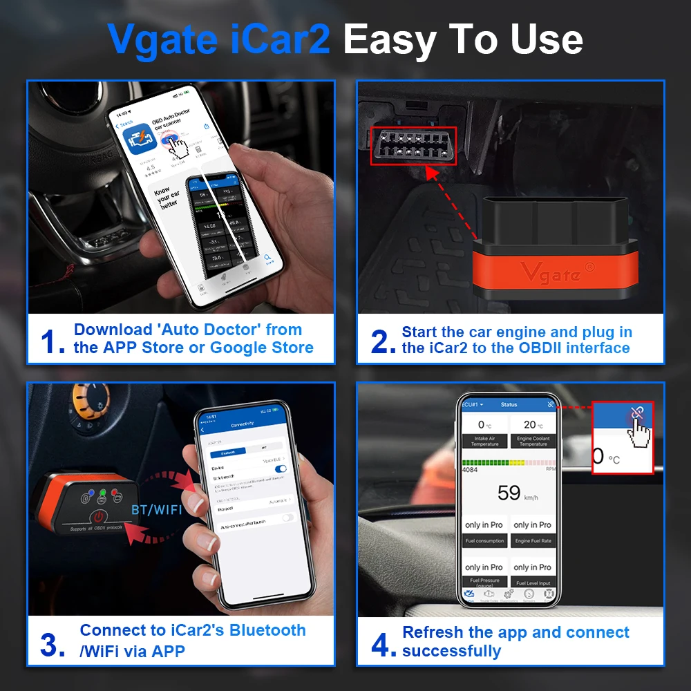 Vgate iCar2 ELM327 V2.2 OBD2 Scanner For Android iOS Bluetooth 3.0 WiFi OBD 2 Car Diagnostic Tool Code Reader PK KONNWEI KW906