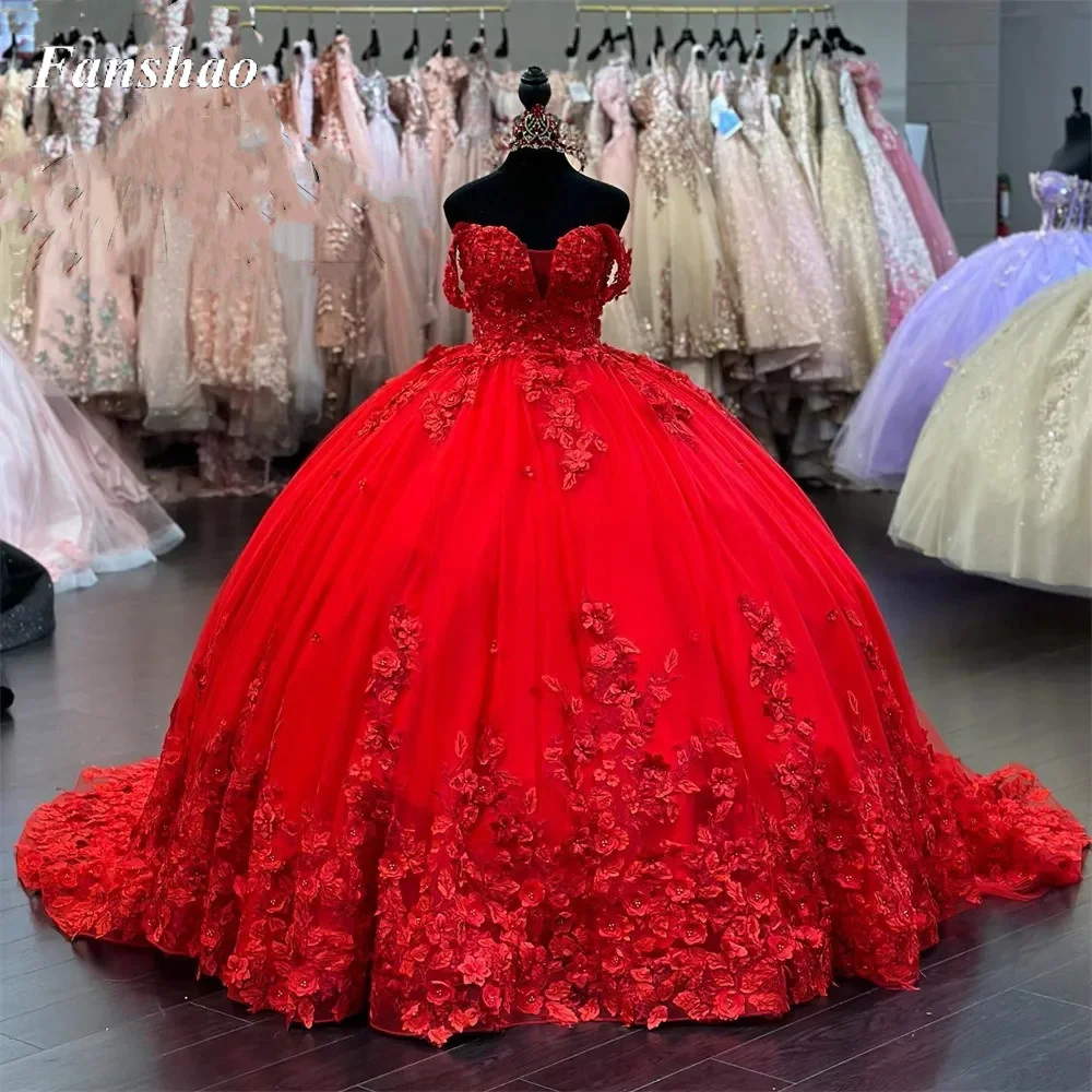 Fanshao wd195 Quinceanera Dress Off Shoulder Sleeveless Charming Vestido  Appliques Pearls Luxury For 15 Girls Ball Gowns - AliExpress