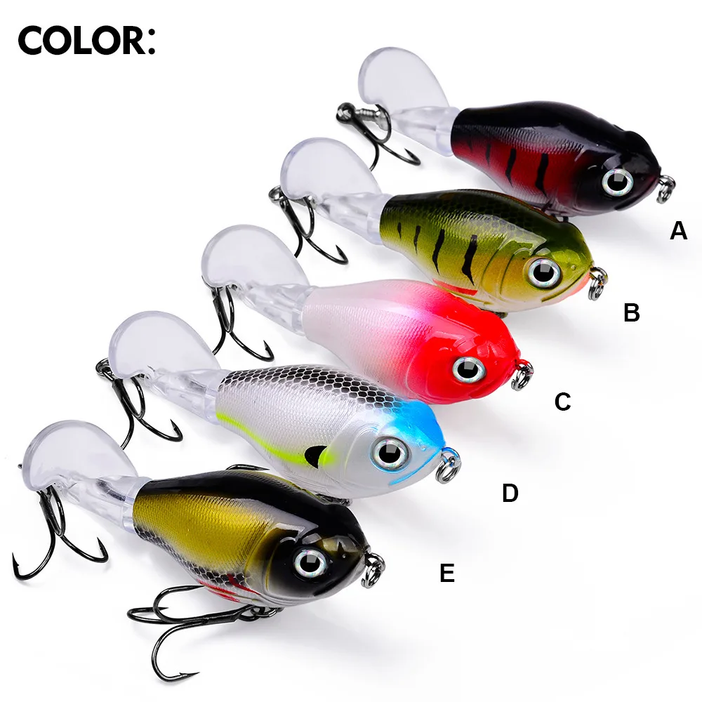 Topwater Fishing Lure Popper Plastic Hard Bait Swimbait Rotating Soft Tail Bass Pike Artificial Fishing Tackle Whopper Plopper - 3