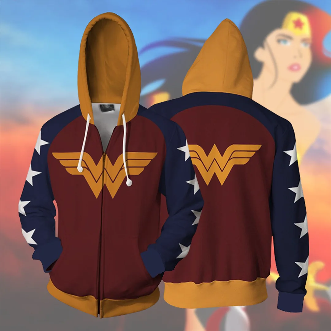 Superhero Wonder Woman Cosplay Hoodie Costume Sweatshirt Halloween Party Jacket Diana Prince Cos Hooded Coat Pullover Streetwear