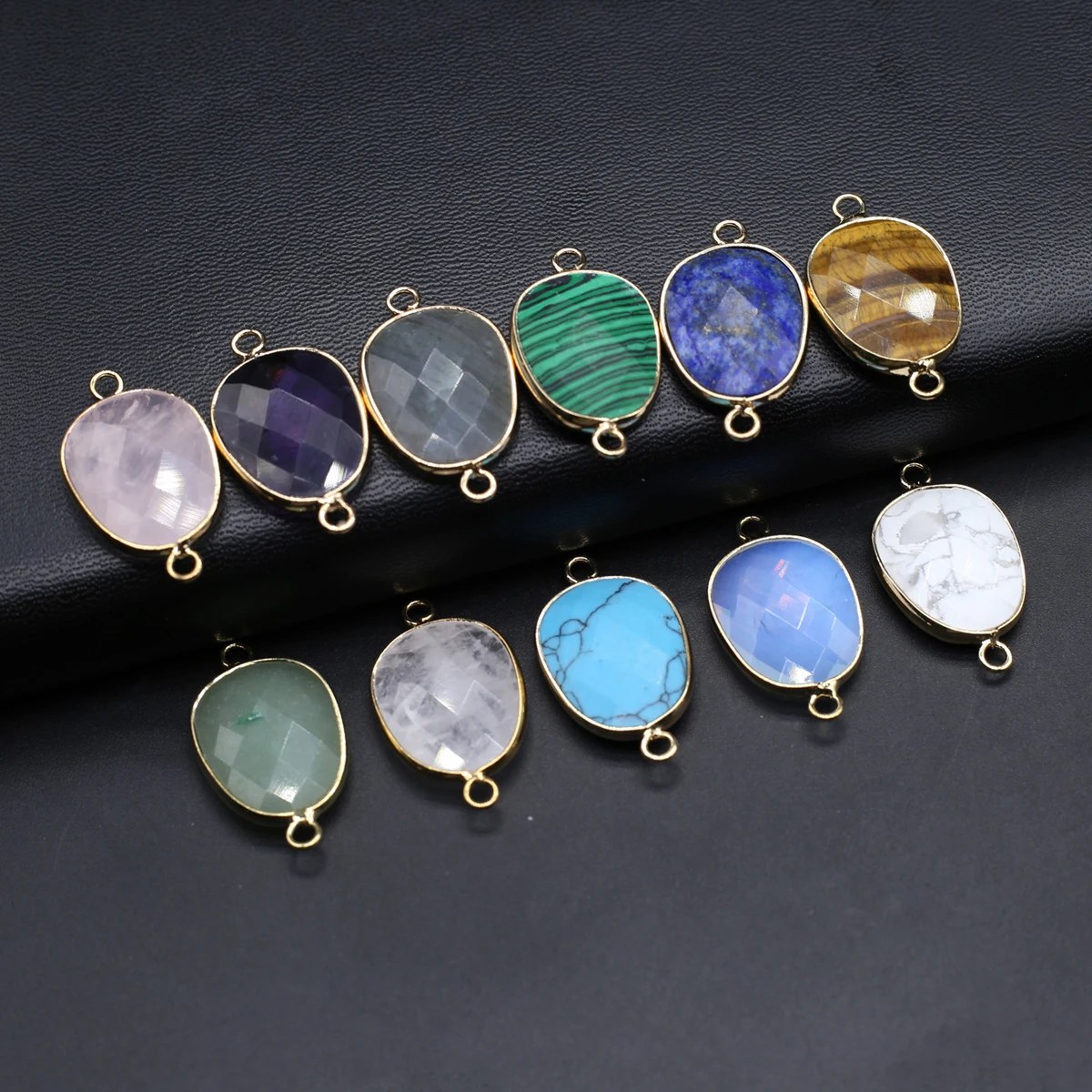 

15PCS Wholesale Natural Stone Random Color Droplet Connector Pendant 30x17mm Jewelry Making DIY Necklace Earring Accessories