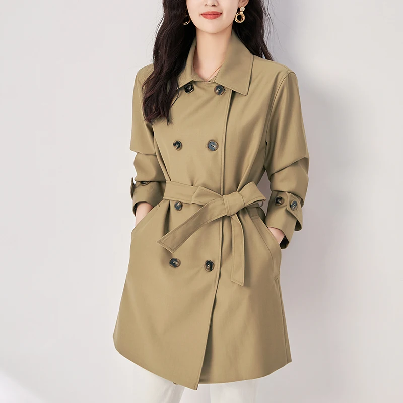 

Fashion Women's Trench Coat Autumn Winter Turn-down Collar Long Sleeve Coats For Women Double Breasted Woman Casual Windbreaker