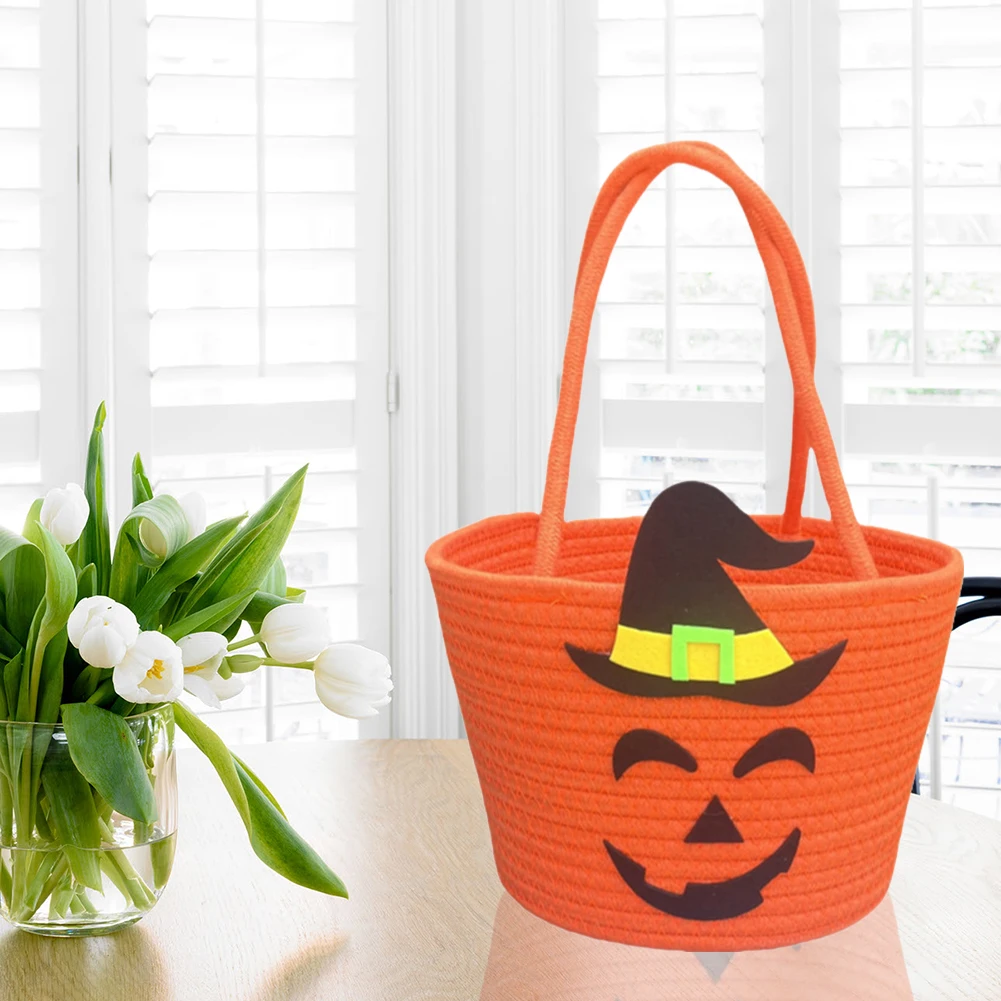 Halloween Candy Tote Basket with Witch Hat Candy Storage Bucket Portable Gift Basket for Trick Or Treating