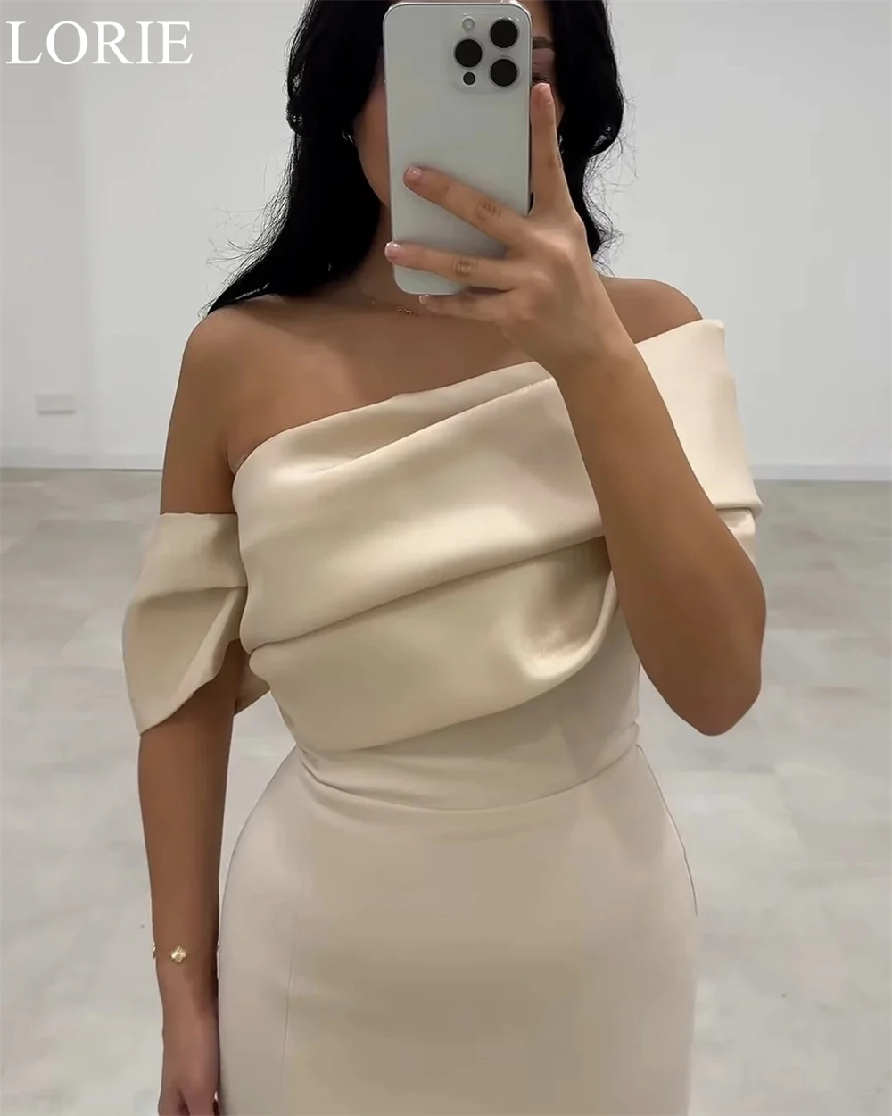LORIE Elegant Champagne Satin Bridesmaid Dresses Mermaid One Shoulder Side Slit Draped Wedding Party Prom Gowns Customized