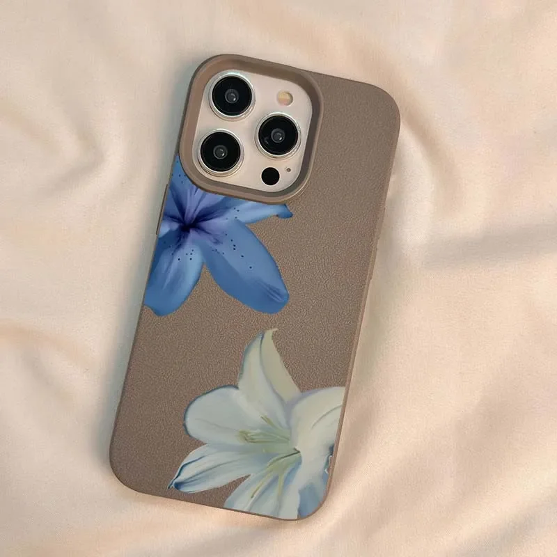 Elegant Blue Lily Lichee Pattern Shockproof Phone Case with TPU Bumper Cover