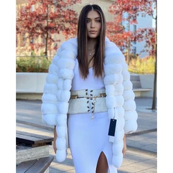 Real Fur Coat Short Natural Rex Rabbit Fur Jacket Lapel White Chinchilla Fur Luxury Winter Genuine Fur Coat