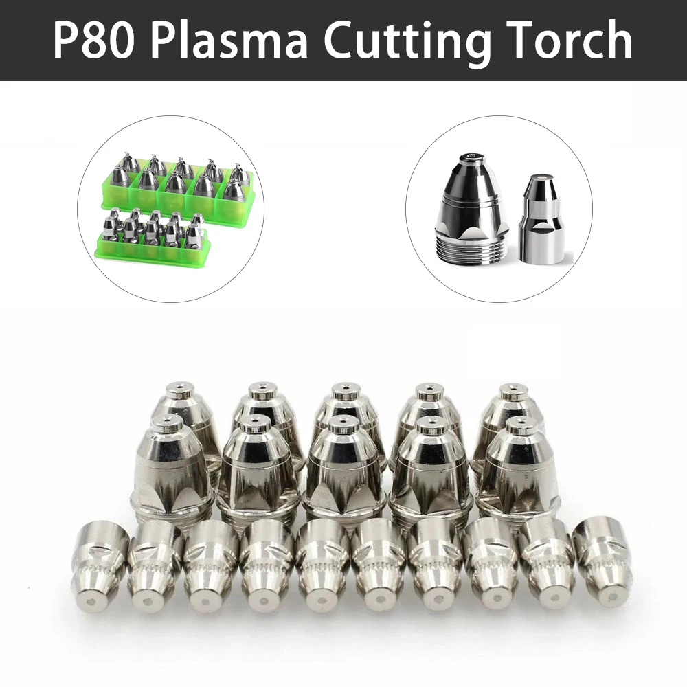 

20pcs P80 Plasma Cutting Torchs Consumable Cutting 60A 80A 100A P80 CNC Plasma Torch Tip Electrode Nozzle 1.1/1.3/1.5/1.7mm