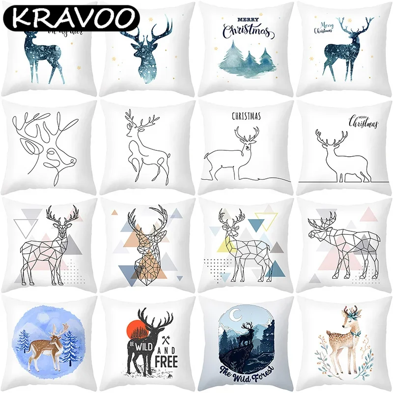 

Nordic Christmas Hugging Pillow case Customized Simple Line Elk Series Sofa Office polyester Cushion Cover 45x45cm funda cojin