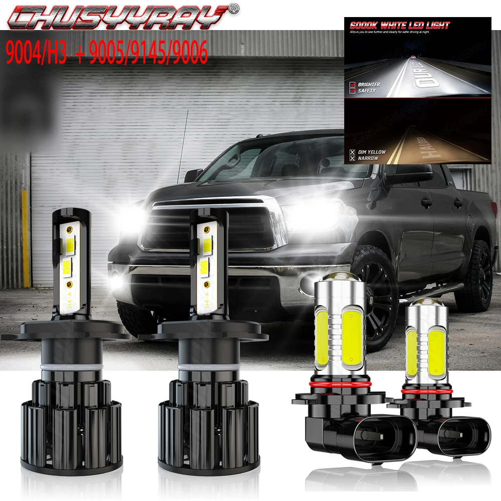 

CHUSYYRAY Compatible For Toyota Tundra 2000-2006 4x Combo H4 9003 LED Headlight Bulbs 9006 9145 Fog Light Bulbs Kit Car lights