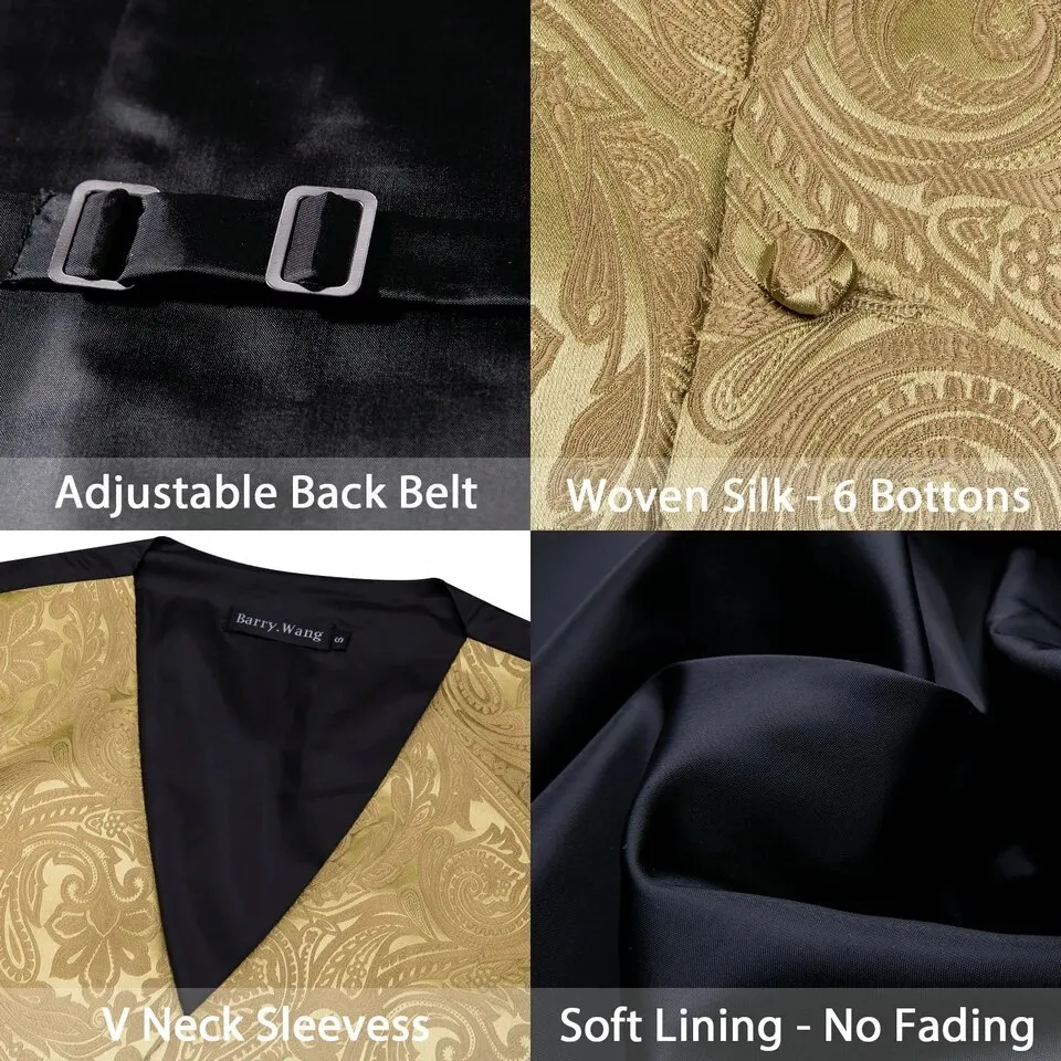 4pcs Men's Suit Vest Jacquard Waistcoat with Tie Pocket Square Cufflinks Set for Male Sleeveless Jacket Wedding Business Party dress vests