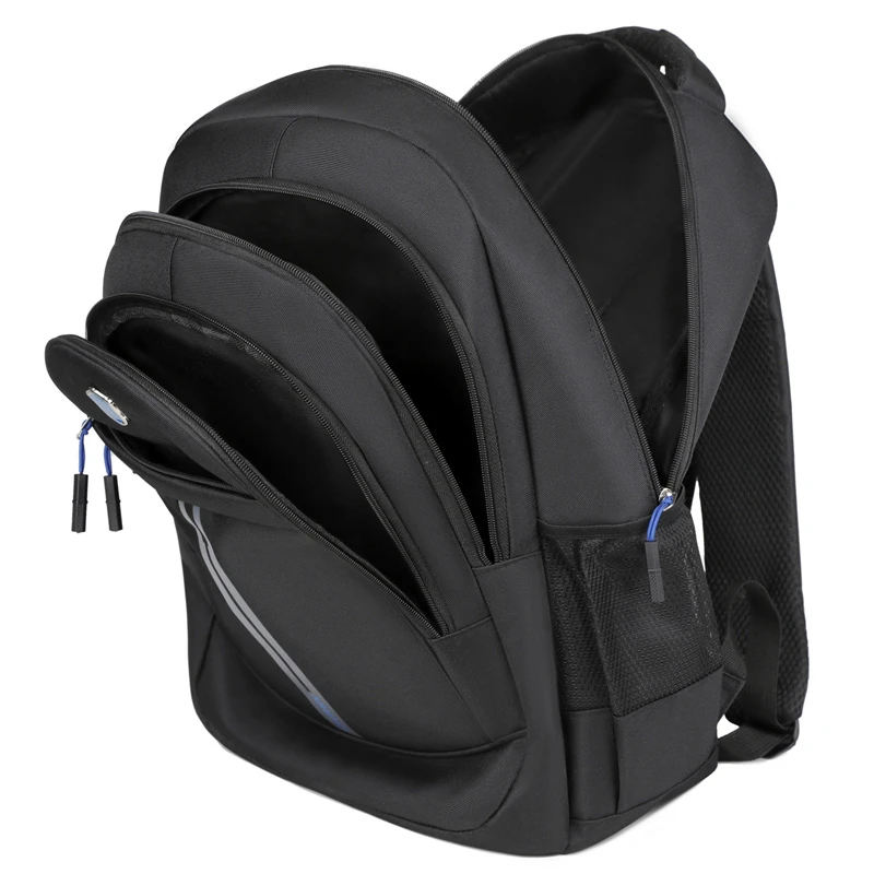 Black Nylon Backpack with adjustable strap and multiple pockets - large capacity schoolbag, durable polyester lining, leisure ba