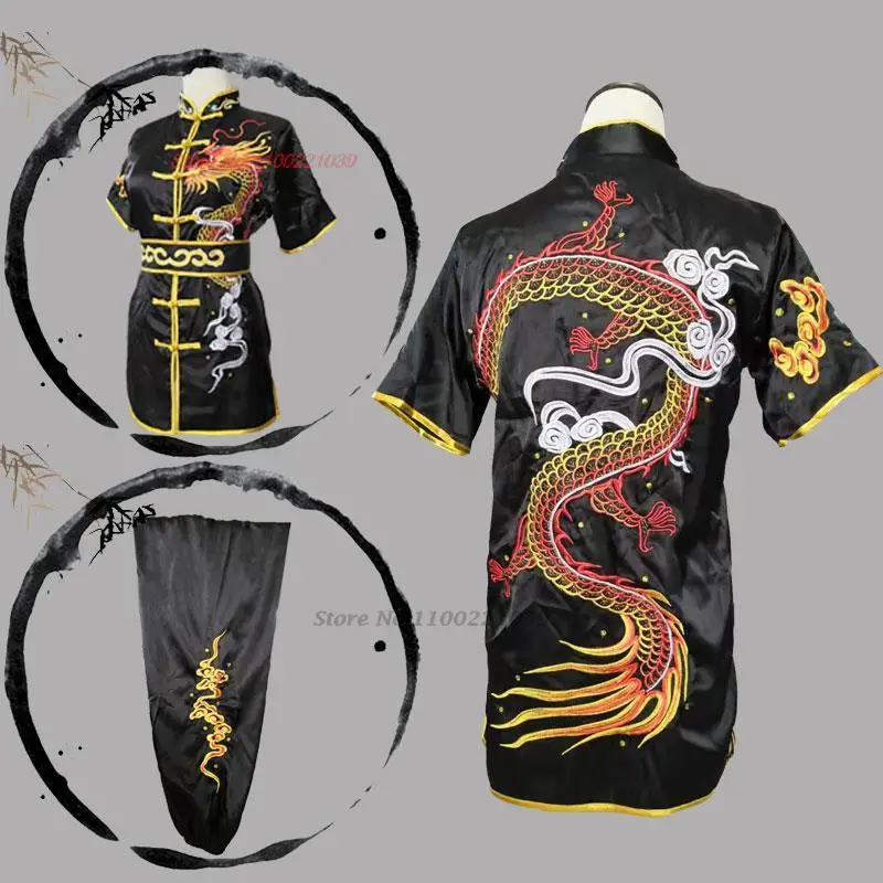 2024 chinese children tai chi wushu kung fu martial arts national dragon embroidery tops+pants set training performance costume mixed martial arts skills training set star club thai boxing sanda judo thai boxing mma competition gym running muscles