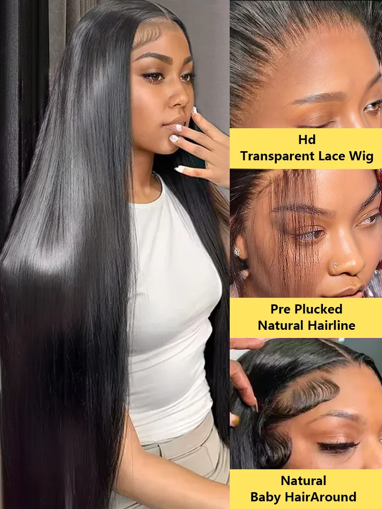 30 32 40 Inch 200 Density 13x4 HD Lace Front Human Hair Wigs Brazilian Straight HD Lace Frontal Wig 13x6 Raw Hair Wig For Women
